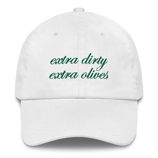 'Extra Dirty, Extra Olives®' Dad Hat - White