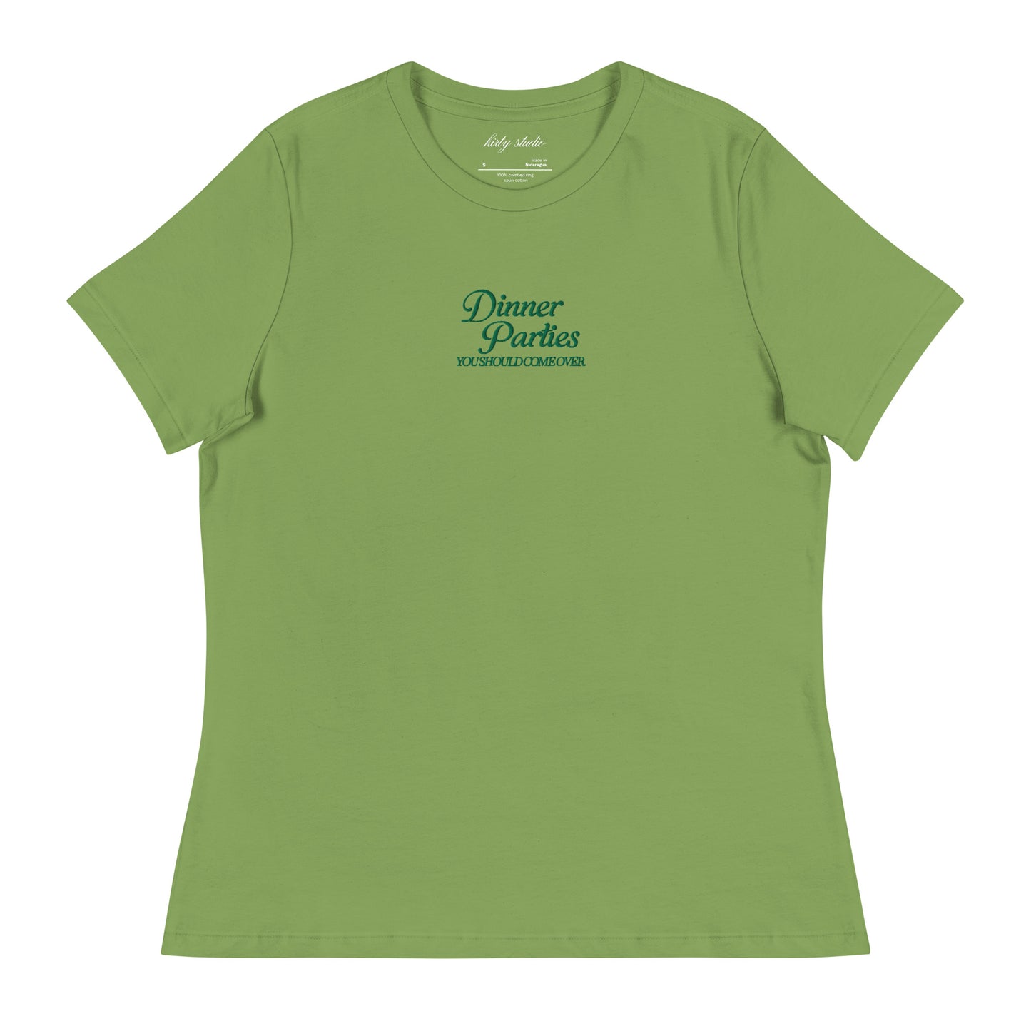 'Dinner Parties' Embroidered Tee - Parsley