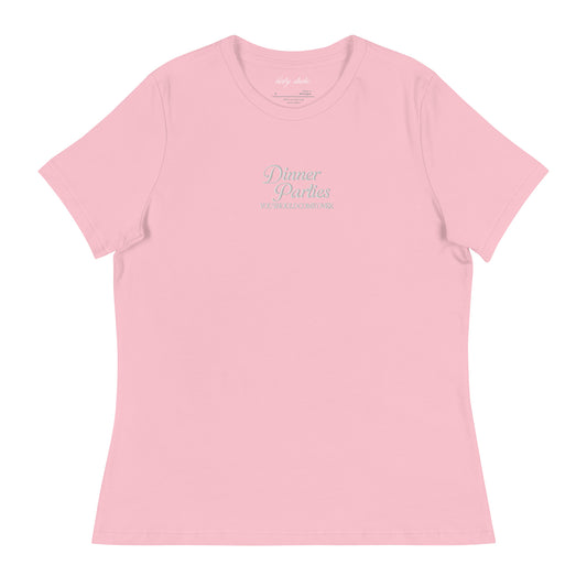 'Dinner Parties' Embroidered Tee - Peony