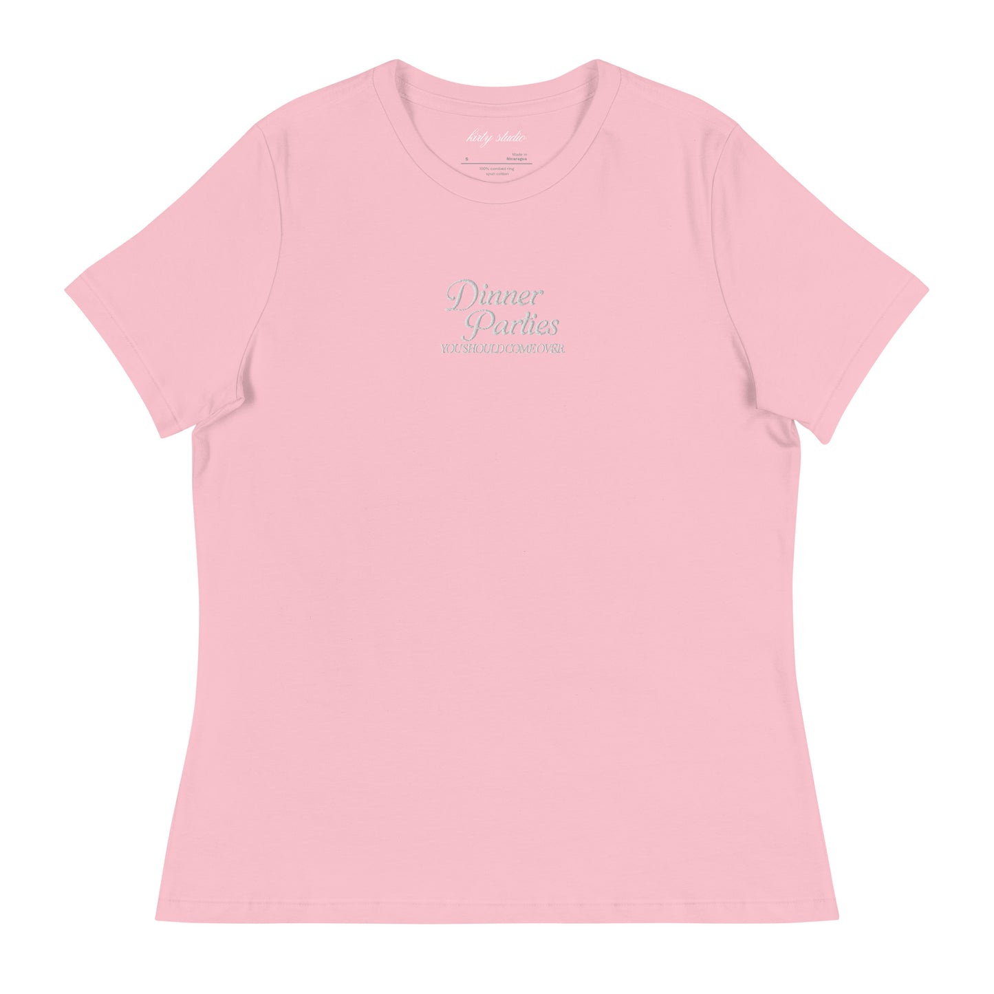 'Dinner Parties' Embroidered Tee - Peony