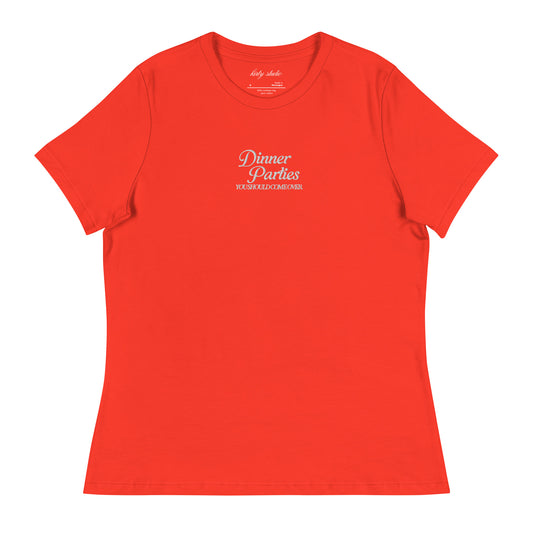 'Dinner Parties' Embroidered Tee - Poppy