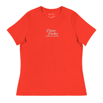 'Dinner Parties' Embroidered Tee - Poppy